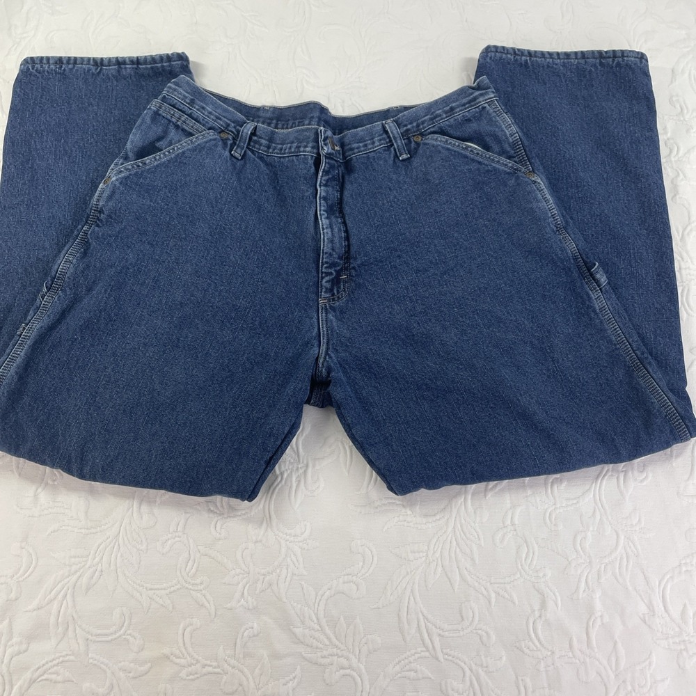 Wrangler Lined Carpenter Jeans Mens‎ 38x32 Blue Denim Fleece Work Pants